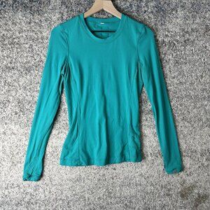 Lululemon Shirt Womens Small Teal Long Sleeve Ruffle Back‎ Thumbholes Yoga